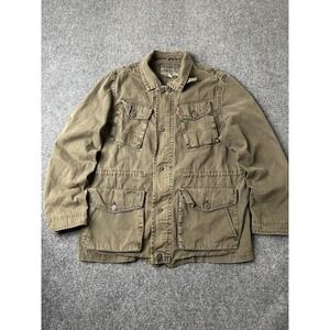 Mens Levis Military Field Jacket Brown Utility Button Coat, Size L